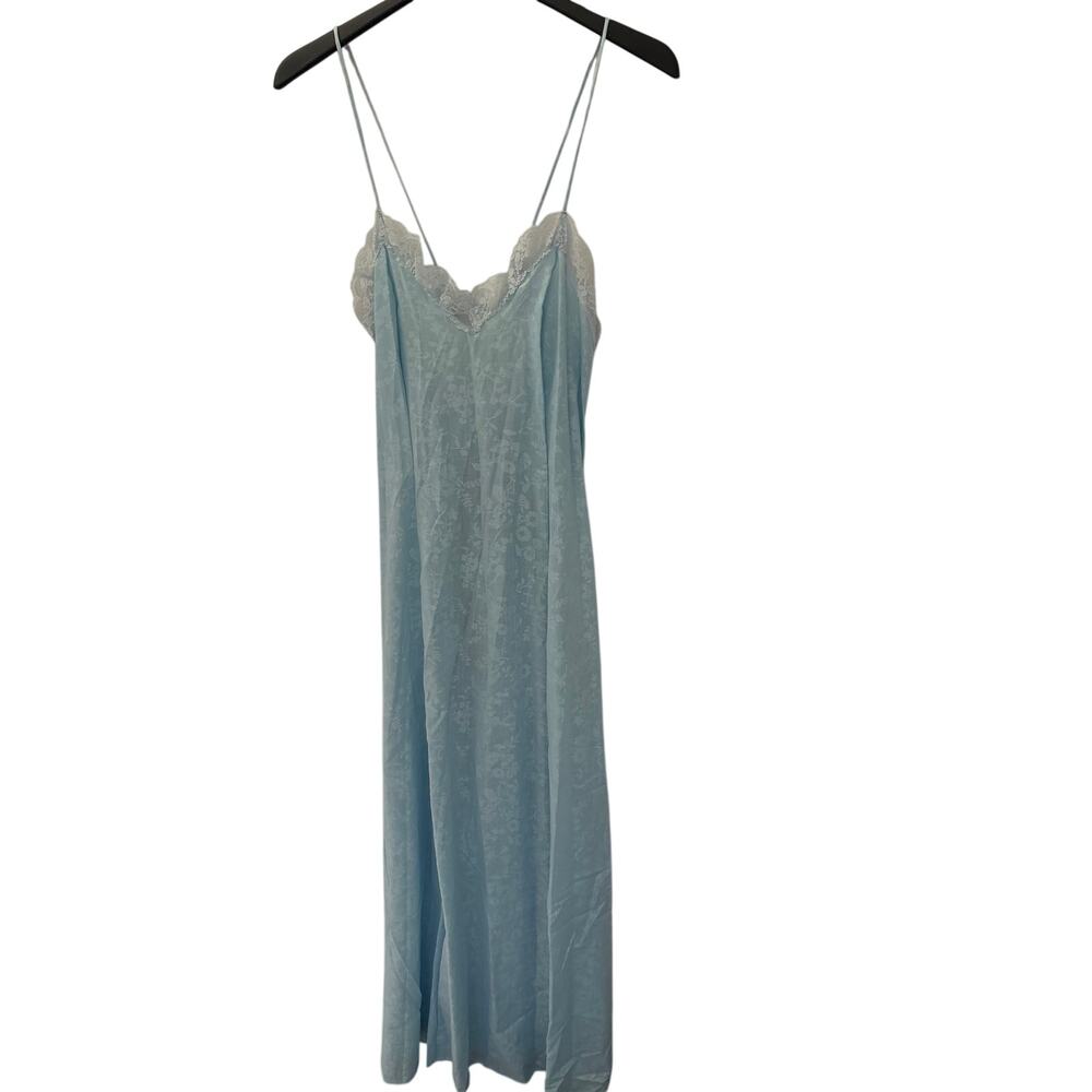 Vintage Formfit Baby Blue Maxi Slip Dress Nightgown Lace Size Medium